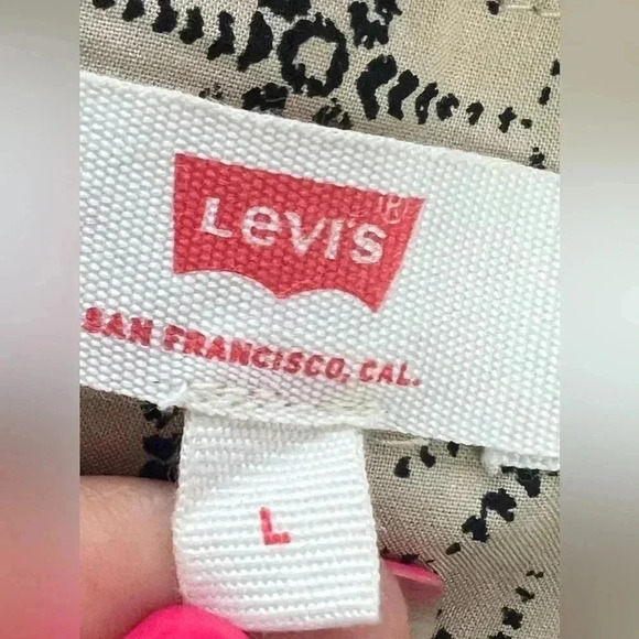 levi's Clea Dress Cotton Tiered Adjustable Straps Sz L‎ in Textured Stars Safari - Picture 8 of 13